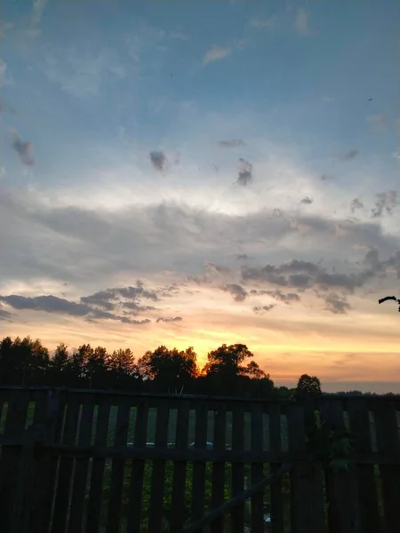 Der Gelb Orange Himmel Westen Des Berges Kombiniert Mit Dem — Stockfoto