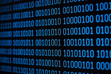 İkili kod monitörde. Veri ve bilgi kavramı