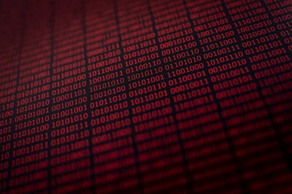 Red binary code on black screen - abstract background