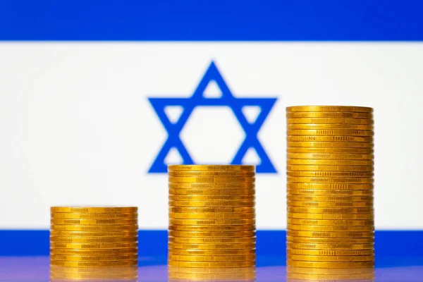 Stacks Coins Background Flag Israel Concept Rise Economic Development Gdp — Stock Photo, Image