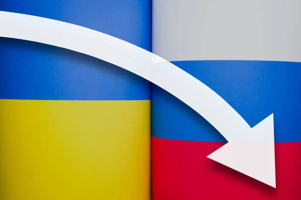 White Arrow Background Flags Russia Ukraine — Stockfoto