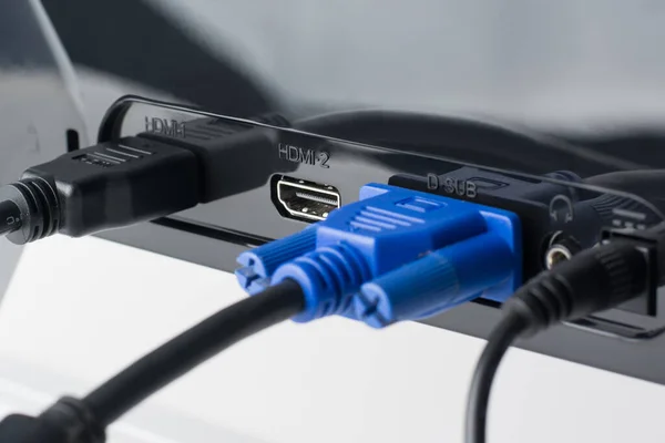 Hdmi Vga Kabels Aangesloten Monitor Nog Een Hdmi Poort Vrij — Stockfoto