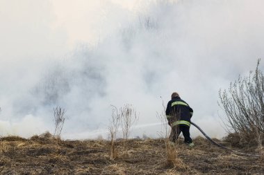 Cesur itfaiyeci kırsal kesimde vahşi bir yangınla savaşıyor.