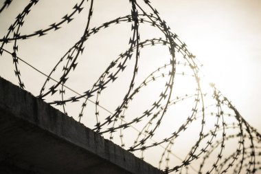 Gökyüzüne karşı dikenli tellerle çevrili savunma çitlerinin silueti yükselen güneş, özgürlüğü ya da esareti simgeliyor.