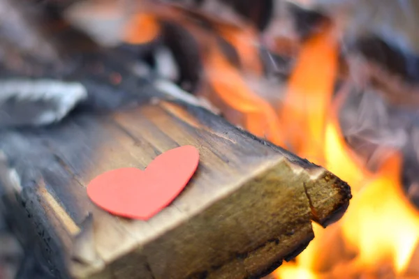 Red Paper Heart Fire Symbolising Burning Love Unrequited Love Refusal — Stock Fotó