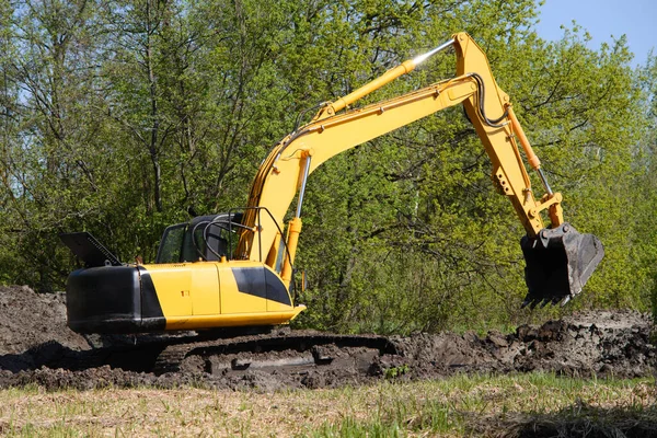 Excavator Working Day Digging Forest —  Fotos de Stock