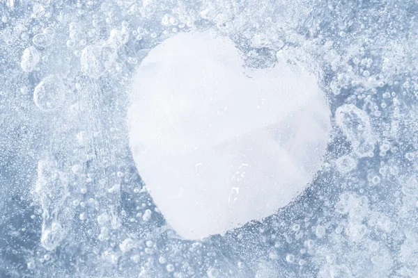 White Stone Shape Heart Frozen Ice Many Air Bubbles Concept — Stock Fotó