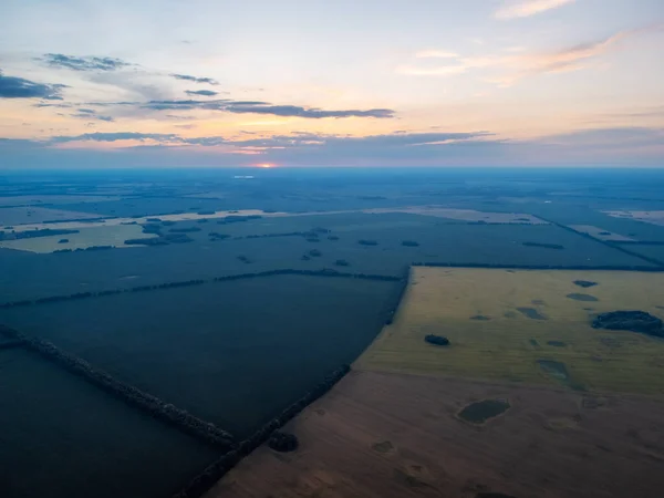 Drone Photo Fields Rye Wheat Countryside Setting Sun Background Calm — Φωτογραφία Αρχείου