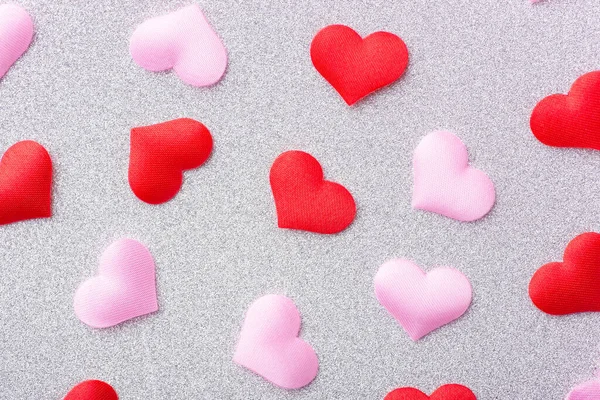 Red Pink Fiber Hearts Silver Background Concept Love Valentine Day — Fotografia de Stock