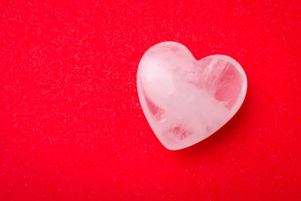 White Transparent Stone Shape Heart Red Table Valentine Day Background — Stockfoto