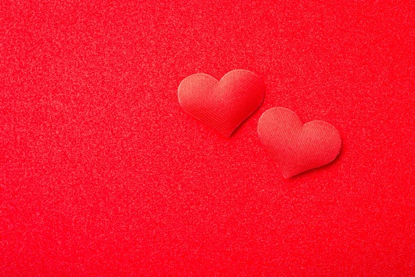 Two Small Red Hearts Red Background Minimalistic Background Symbolising Love — Fotografia de Stock