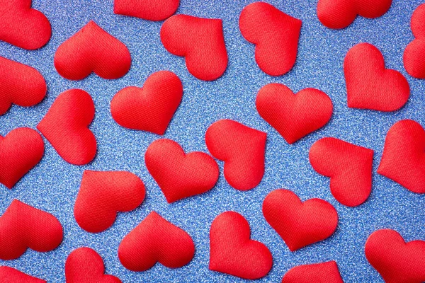 Many Red Hearts Blue Background Symbolic Romantic Love Background — ストック写真
