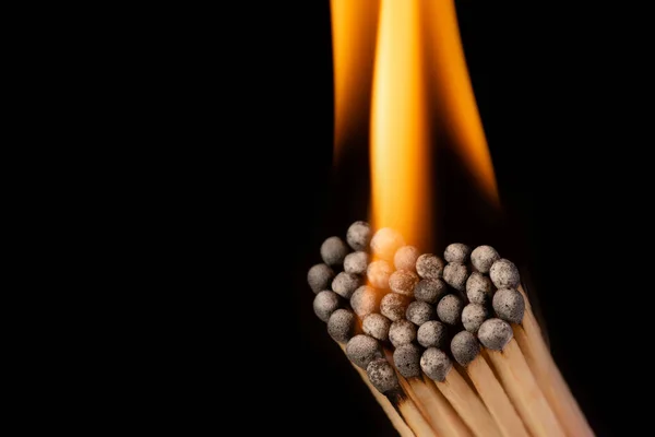 Matchsticks Black Background Have Shape Heart Burn Bright Orange Flame — Fotografia de Stock