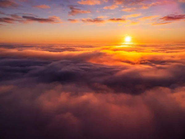 Dream Photo Clouds Mist Setting Sun Background Flying Drone Thick — Fotografia de Stock