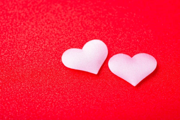 Minimalistic Background Two Pink Hearts Red Background Valentine Day Concept — Fotografia de Stock