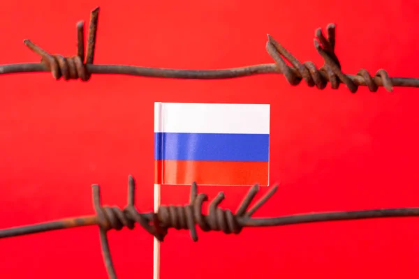 Flag Russia Barbed Wire International Isolation Sanctions Russian Federation Concept — Stockfoto