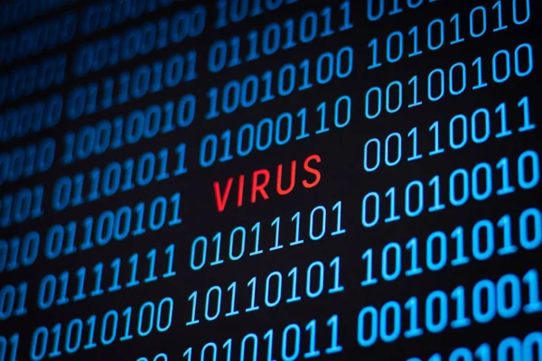 Programa Especial Encontrado Virus Código Binario Del Programa Concepto Cibercrimen — Foto de Stock