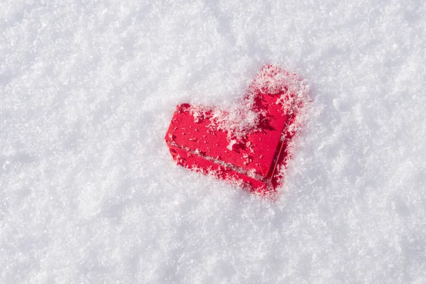 Red Paper Heart Fluffy Snow Valentine Day Concept — Stock Photo, Image