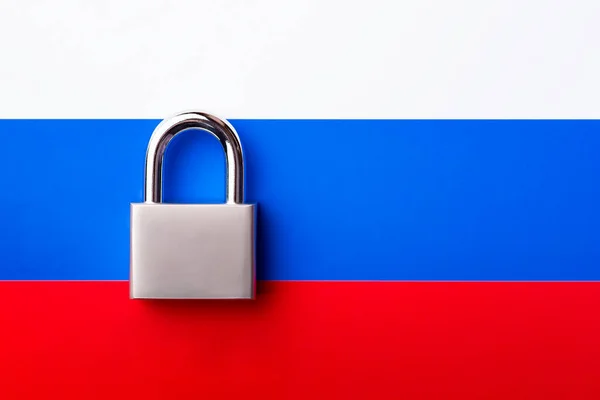 Metalllås Rysslands Flagga Begreppet Internationell Isolering Ryssland Land Som Startade — Stockfoto