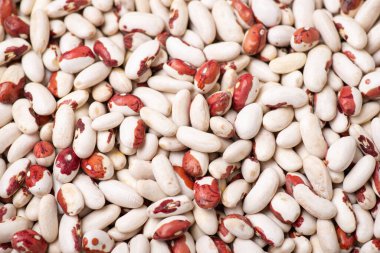 Beyaz ve kırmızı fasulyelerin arka planı. Çiğ kayısı pişirmeye hazır.