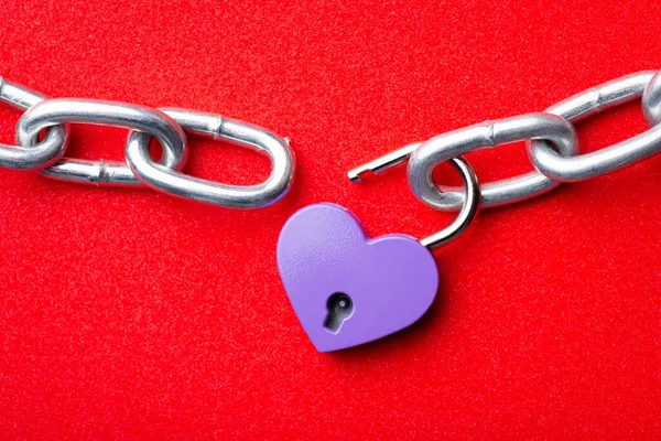 Heart Lock Ouvre Libère Deux Morceaux Chaîne Concept Fin Amour — Photo