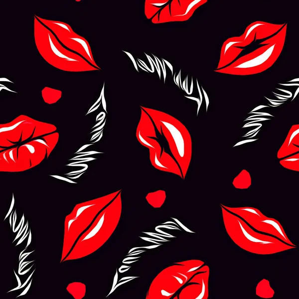 seamless pattern with red lips and black lipstick. vector illustration