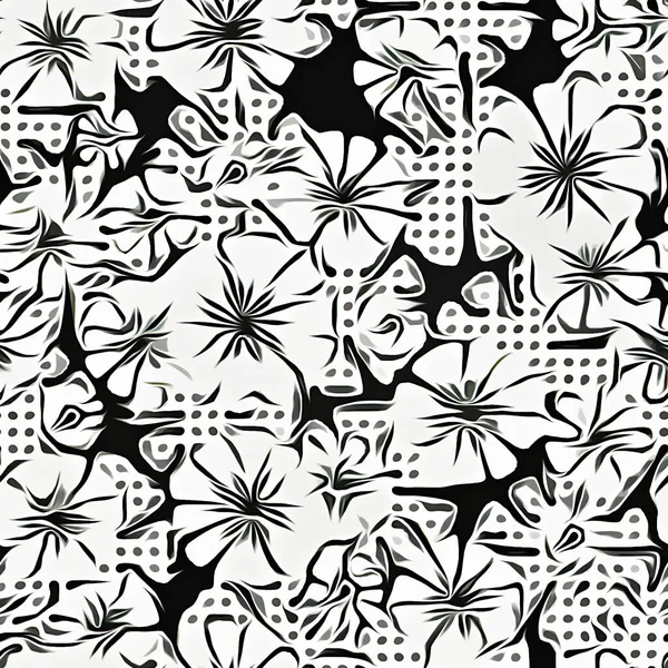 seamless pattern with flowers. black and white.