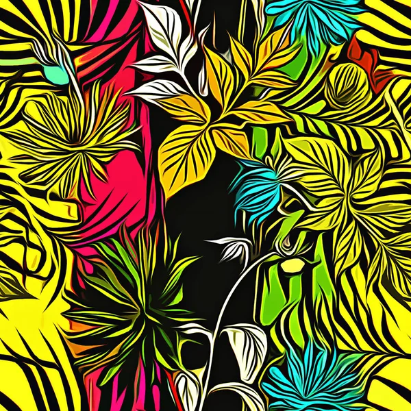 abstract vector background with tropical leaves and flowers