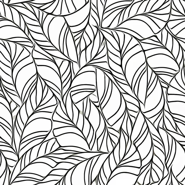 seamless pattern with hand drawn leaves. black and white background. vector illustration.