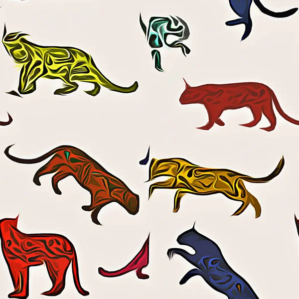 set of vector seamless pattern with tiger, lion, cat, dog, zebra, dragon, animal,
