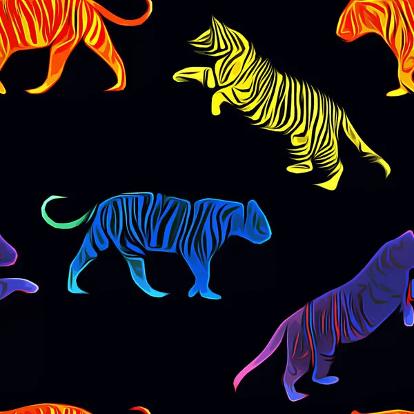 seamless pattern with hand drawn tiger animal. vector illustration