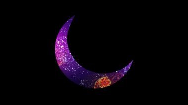 Bayram Mübarek, Kurban Bayramı ve Kurban Bayramı. Mutlu tatiller, havai fişeklerin içinde hilal şeklinde güzel bir ay bulunan siyah arka planda renkli Arapça ve İngilizce kaligrafi ile yazılır.. 