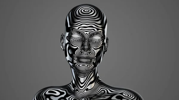 Human Head Weibliches Portrait Schwarz Weiß Muster High Tech Cyber — Stockfoto