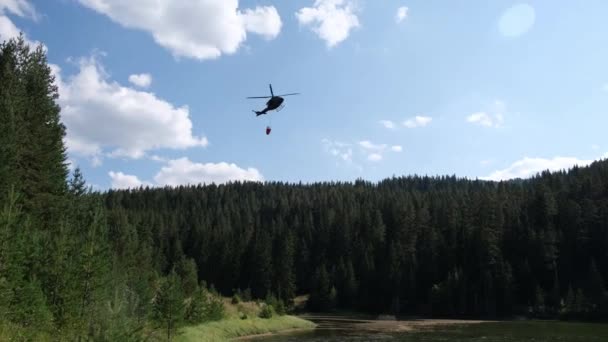 Zminica Montenegromontenegro August 2021 Helicopter Collects Water Lake Extinguish Fire — Wideo stockowe