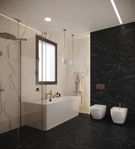 Rendering Del Bagno Lusso Contemporaneo — Foto Stock