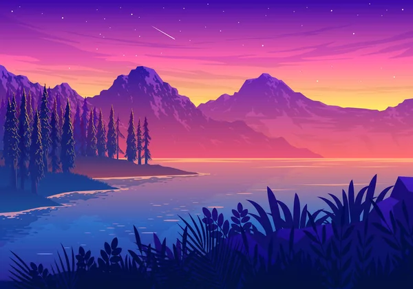 Sunset Gölü Manzarası Çizimi