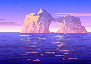 Beautiful Sunset Big Iceberg Landscape Illustration
