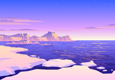 Beautiful Sunset South Pole Iceberg Landscape Illustration