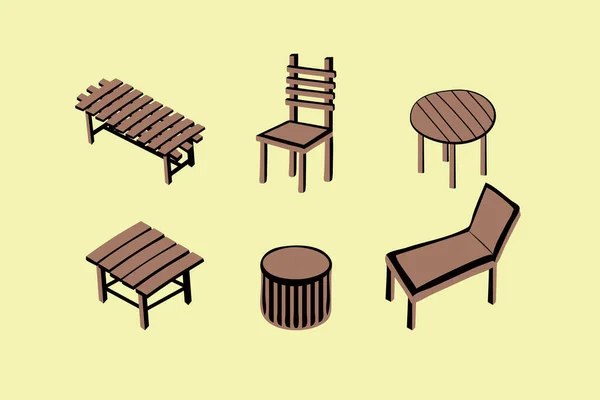 Gartenmöbel Und Sonnenliegen Gestalten Moderne Vektorillustration — Stockvektor