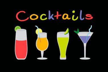 Kokteyl içecekleri tasarım vektörü yassı modern izole çizimler