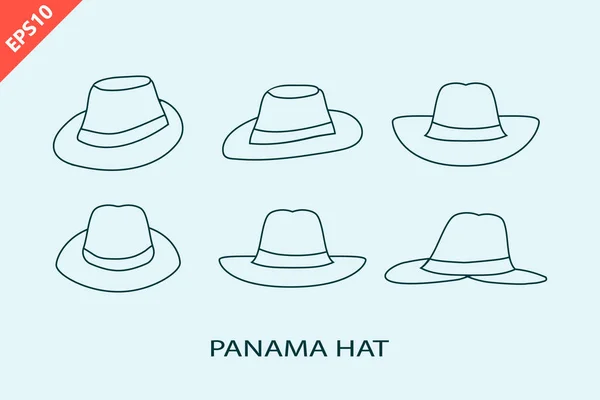 Uppsättning Panama Hatt Design Vektor Platt Modern Isolerad Illustration — Stock vektor