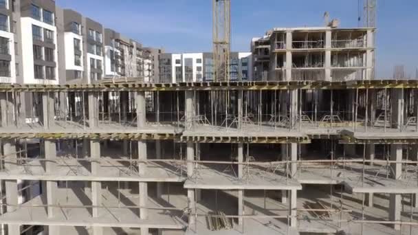 Building Crane Monolituc Building Construction Construction Site — Stock Video