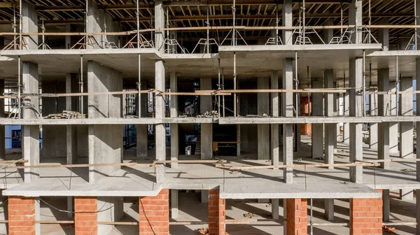 Luchtfoto Van Betonnen Frame Van Hoog Flatgebouw Aanbouw Een Stad — Stockfoto