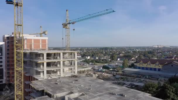 Building Crane Monolituc Building Construction Construction Site — Stock Video