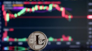 Litecoin LTC para birimi şeması bilgisayar ekranında. Dijital para, bankacılık, yatırım, finans ve iş konsepti.