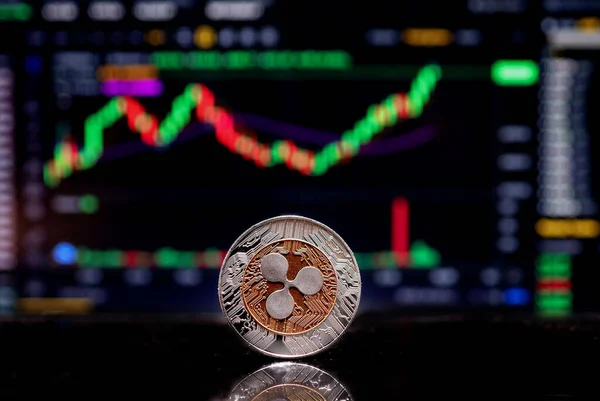 Coin Ripple Xrp Background Cryptocurrency Trading Chart Computer Screen Digital — Stock Photo, Image