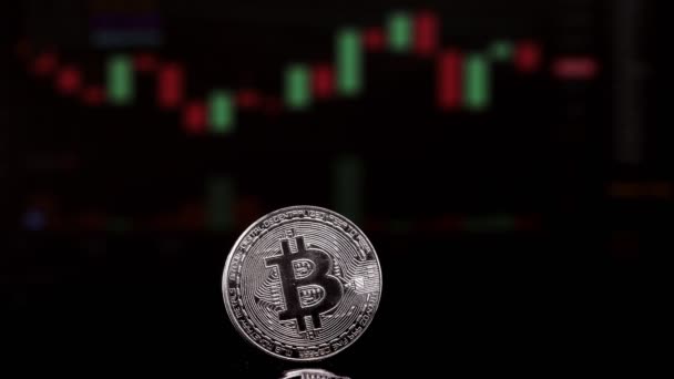 Munt Bitcoin Achtergrond Cryptogeld Trading Chart Computerscherm Digitaal Geld Bankieren — Stockvideo