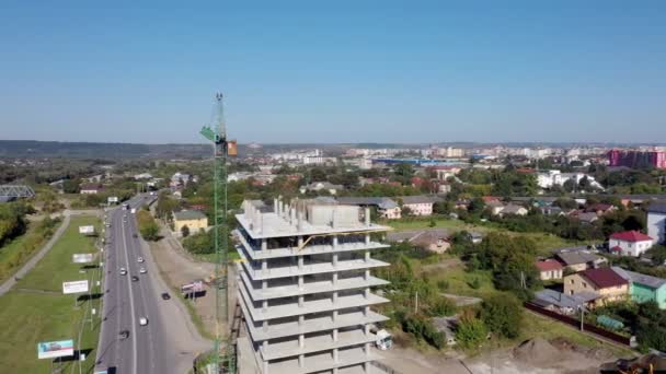 Lavoratori Lavorano Con Gru Rinforzo Calcestruzzo Acciaio Grande Cantiere Costruzione — Video Stock