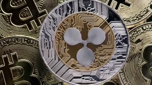 Ondulazione Xrp Moneta Sfondo Bitcoin Criptovaluta Concetto Investimento — Video Stock