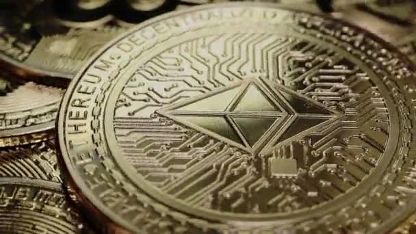 Eth Ethereum Mønt Bitcoins Baggrund Cryptocurrency Investere Koncept – Stock-video